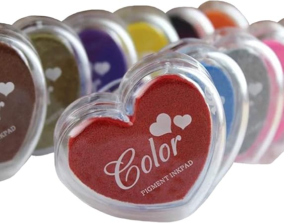 Amazon Sweetsweetshop スタンプ台 油性 12色 ハートデザイン 布用インク カラー コットン 木 紙用 インク スタンプ台 スタンプパッド イエロー 朱肉 スタンプ台 文房具 オフィス用品