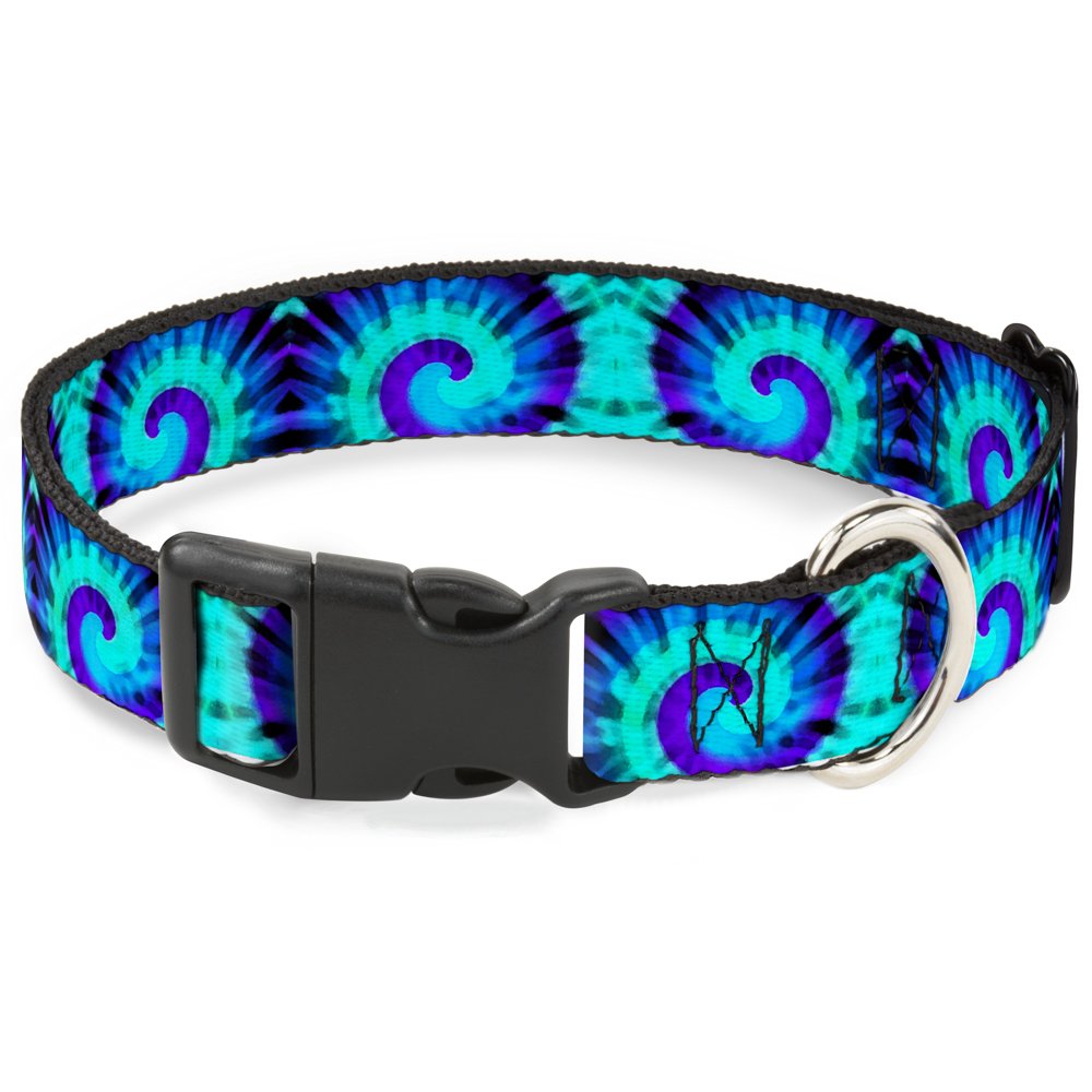 Buckle Down Plastic Clip Collar - Tie Dye Swirl Purples/Blues - 1.5" Wide - Fits 18-32" Neck - Large