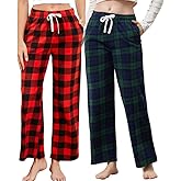 U2SKIIN 2 Pack Women Fleece Pajama Pants, Warm Plaid Lounge Pj Bottoms for Women with Pockets Soft