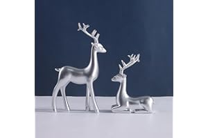 2PCS Reindeer Christmas Decor Figurines, Christmas Decorations Sculpture Resin Statues, Home Office Decorative Displays for L