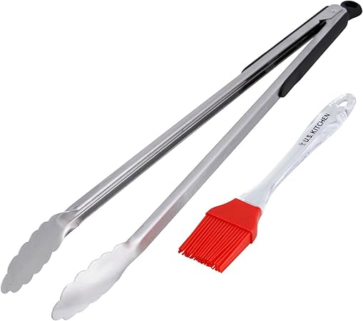 Amazon Com Bbq Masters 2 Piece 18 Stainless Steel Locking Tongs