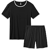 MoFiz Men's Pajamas Set Summer Sleepwear Pjs Soft Short Sleeve Shirts and Shorts 2 Piece Lougewear with Pockets S-3Xl