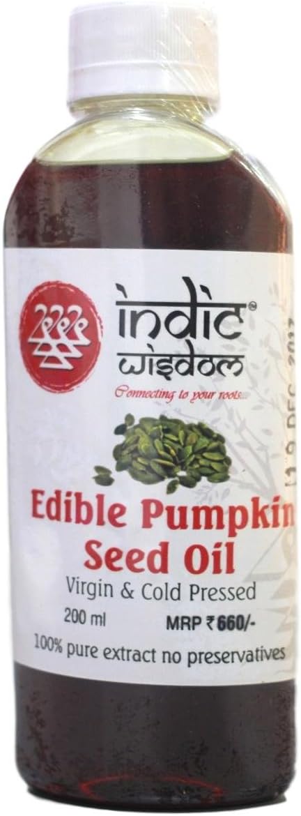IndicWisdom Cold Pressed Pumpkin Seed Oil 200ml (Wood Pressed - Extracted on Wooden Churner)