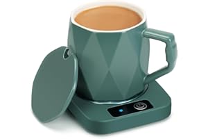 AZFUNN Coffee Warmer with Ceramic Mug, Electric Coffee Warmer for Desk Home Office, 131℉ Temperature Control, 16 Watt, Smart Coffee Cup Warmer for Heating Coffee, Milk, Tea