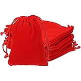 YELARXI Velvet Jewelry Bags with Drawstrings, Velvet Earring Gift Bags Wedding Favor Pouch 4 x 5 Inch Fit for Jewelry Candy Christmas Party Graduation Birthday Easter - (10 Pack, Red)