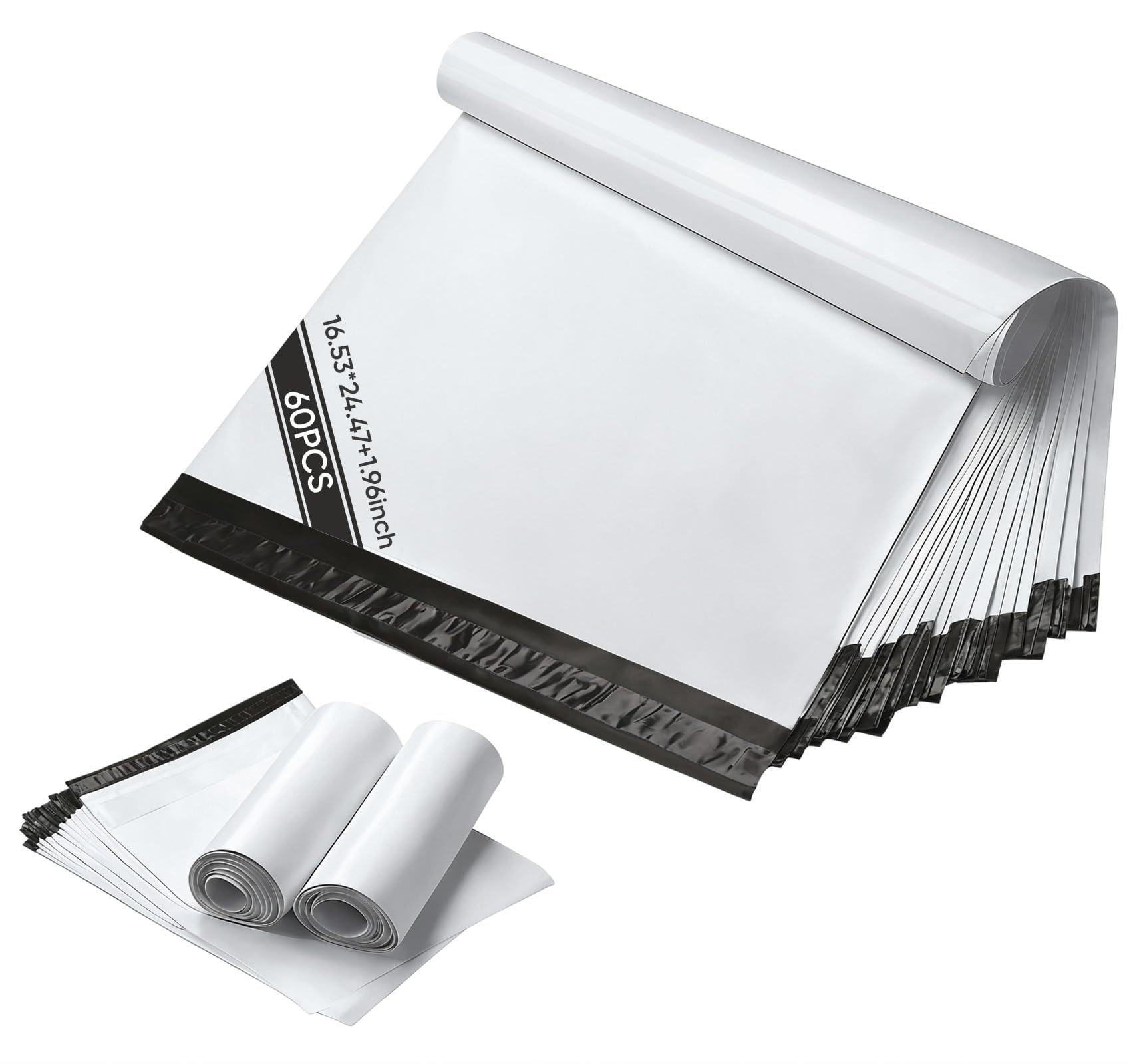 Homewit 60pcs Plastic Mailing Postal Bag 16.5 x 20.5 Inch (420 x 520mm), Large Size Premium Postage Bags Self Seal Packing Packaging Postage Mail Sacks Envelopes Mailers - White