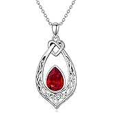 AOBOCO Celtic Knot Necklace 925 Sterling Silver Oxidized Vintage Love Knot Pendant Necklace with Simulated Birthstone Crystal, Birthday Christmas Jewellery Gifts for Women