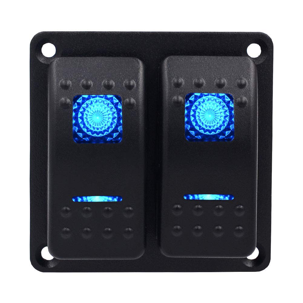 JUST N1 Rocker Switch Panel 2 Gang Waterproof Marine Boat LED Indicator with Circuit Breaker for 12V RV Auto Car Vehicle Truck Trailer Styling Fuse Panel On-Off Universal