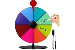 RGQSUN 8Inch Spinning Prize Wheel with Stand and Dry Erase Marker,8Slots Roulette Spinner for Games,Engaging Home Parties,Trade Show,Carnival Events