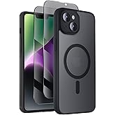 Symcele Designed for iPhone 14 Case, Compatible with MagSafe, with Privacy Screen Protectors X2, [Camera Protection] [15FT Military Drop Protection] Shockproof Phone Case, 6.1", Black