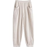 Minibee Women's Cotton Linen Tapered Cropped Pants Elastic Waist Trousers
