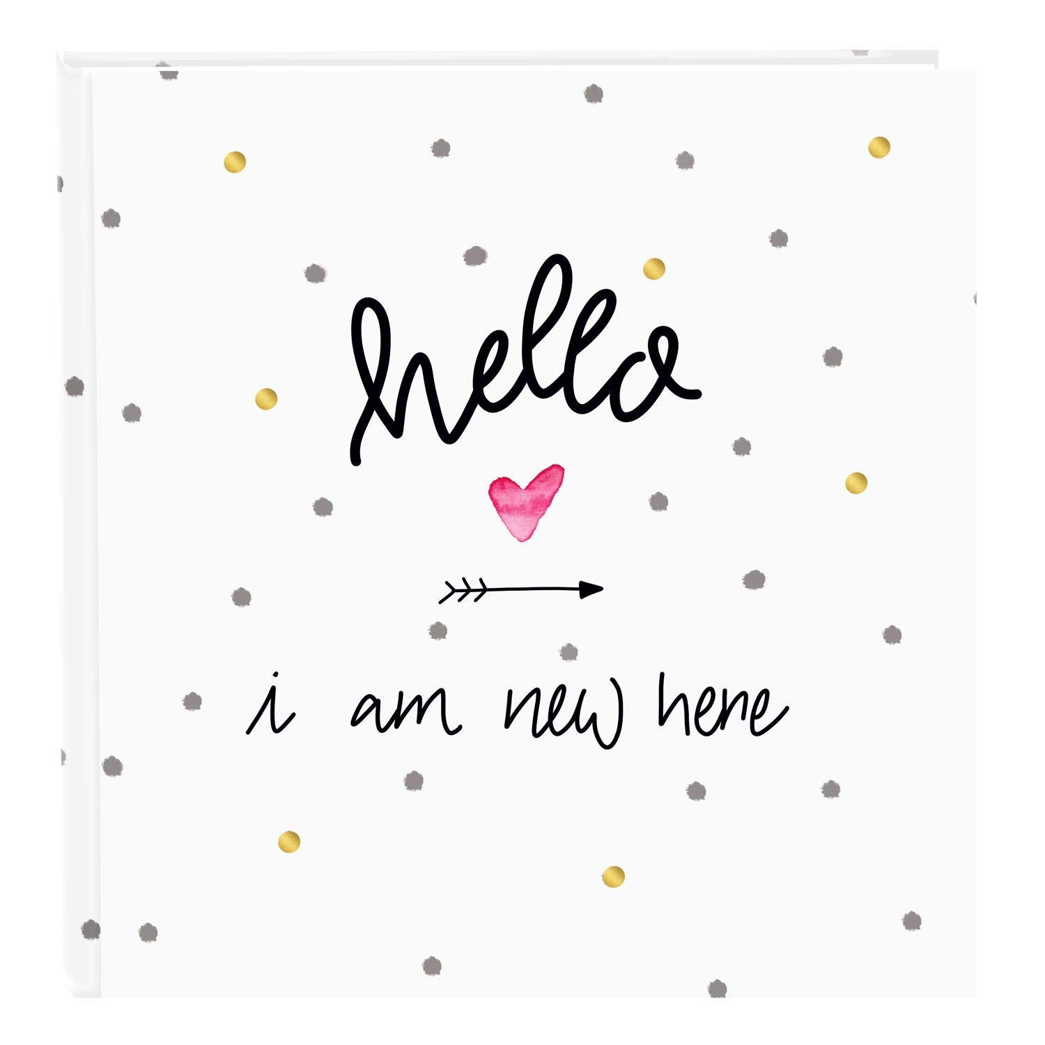 goldbuch 27319 Baby Photo Album Hello I am New Here, 30 x 31 cm, Baby Album with 60 Pages, Glassine Dividers, Photo Album with Art Print, Photo Book White/Gold