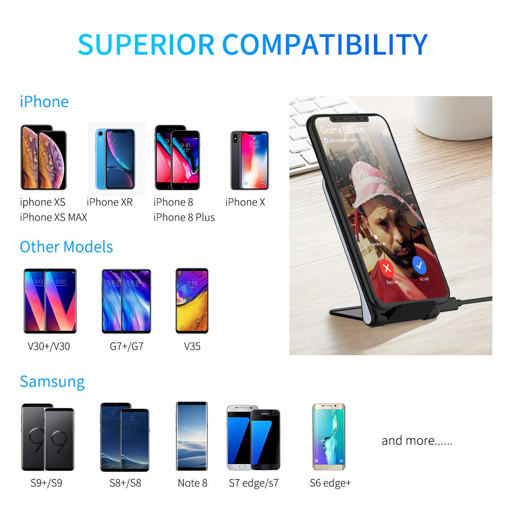 Tikitaka Fast Wireless Charger, 10W Foldable Fast Wireless Charging Pad Stand for Samsung Galaxy Note 8 S8 S8 Plus S7 S7 Edge Note 5 S6 Edge Plus, Standard Charge for iPhone XS Max/XR/XS/X/8/8 Plus