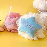 Omenluck 2Pcs Bath Loofah Flower Ball Back Scrubber Exfoliating Mesh Pink Blue view 2
