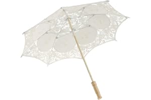 Toyvian 2 Pcs 12 Inch Lace Parasol Umbrella Wedding Umbrella for Bride Wedding Gift Photo Props Kids Gift White & Beige