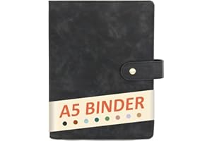 DONBAO A5 Binder 6 Ring Refillable Notebook Planner Journal Cover for A5 Planner Paper Inserts, PU Leather Loose Leaf Photocard Holder, Budget Binder Personal Organizer with Metal Buckle (Black)