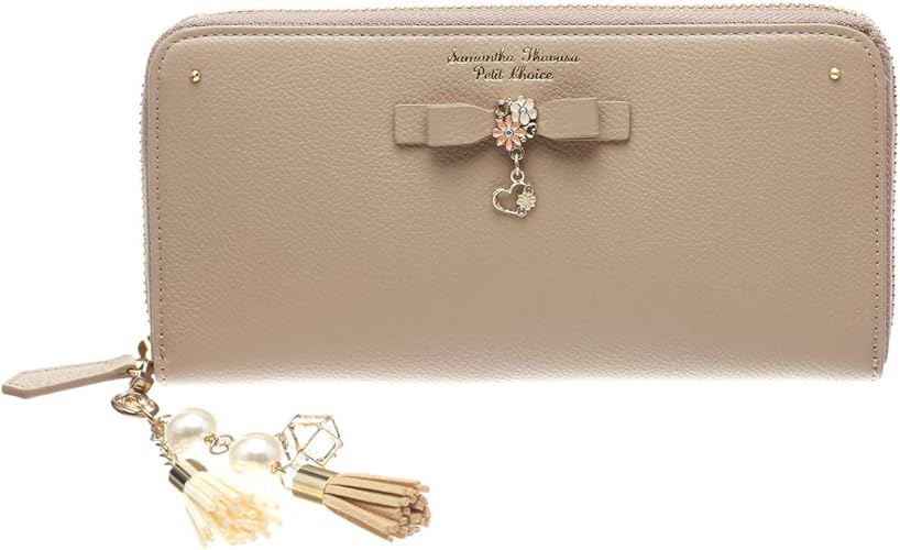 Amazon Co Jp Samantha Thavasa Petit Choice Small Choice Flower Heart Round Zipper Long Wallet Ladies Wallet Long Wallet Charm Beige Shoes Bags