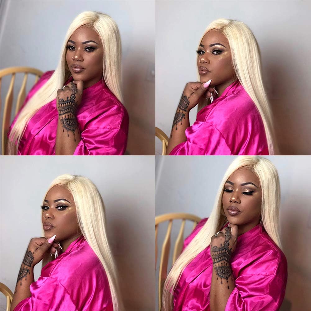 613 Blonde Bundles with Closure Straight Bundles with Closure Weaves 4×4 Lace Closure with 3 Bundles 100% Brazilian Virgin Human Hair 150% Density Free Part (10 12 14+10, 613)