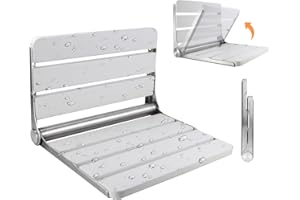 16 inchs Teak Folding Shower Seat Wall Mounted, Foldable Shower Bench, 400lbs Max Load, Space-Saving Fold Down Design for Sen