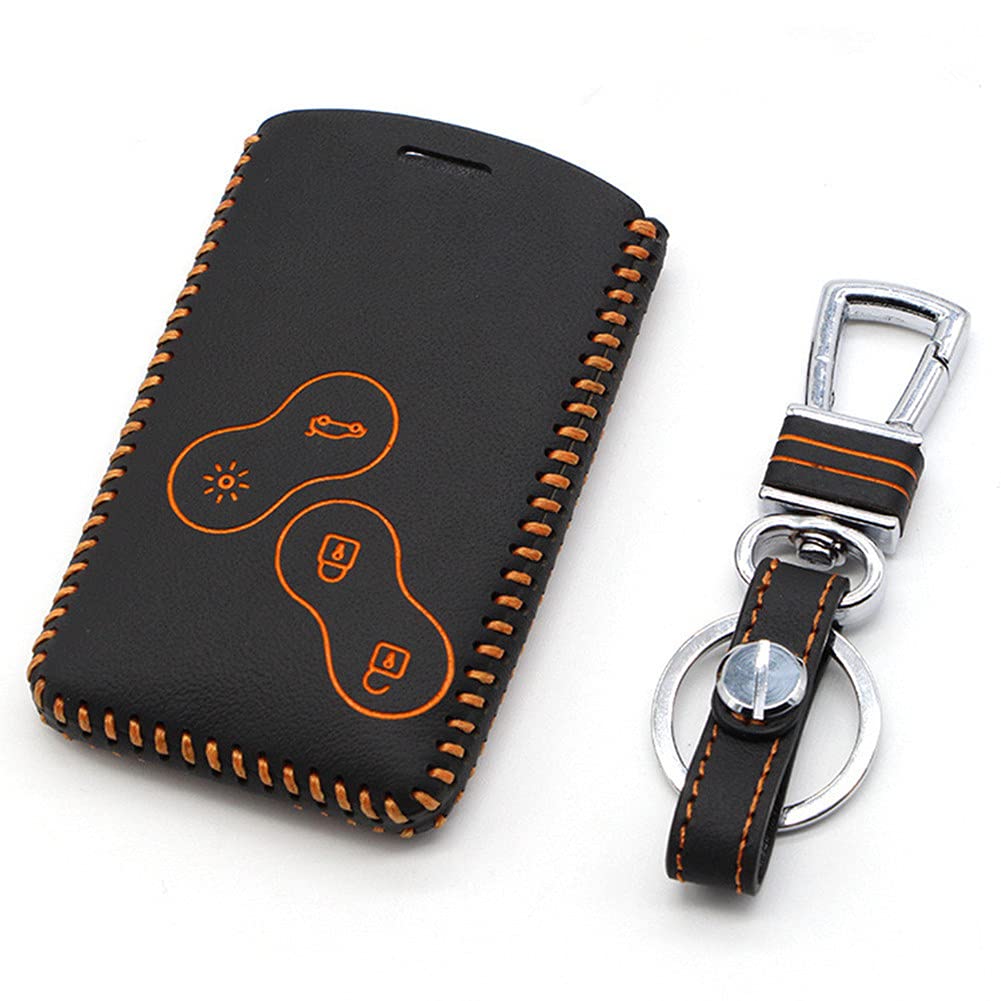 Happyit Leather Car Key Cover Cases Keychain for Renault Clio Scenic Megane Duster Sandero Captur Twingo koleos 4 Buttons Remote Control (Yellow)