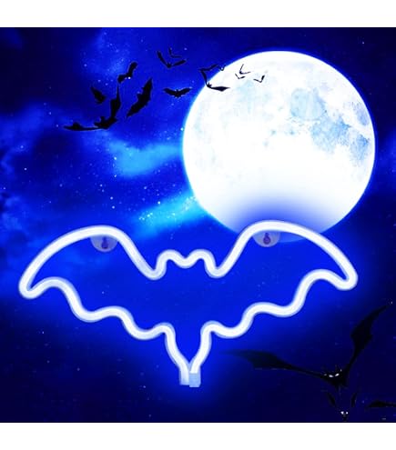 Veilleuse LED Néon Chauve-souris Halloween - Alimentation USB Ou Piles, Avec Support, Décoration Bleue