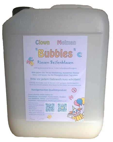 Clown Melman Bubbles Konzentrat für 5 Liter Riesenseifenblasen, Seifenblasen, Kanister mit Seifenblasenflüssigkeit