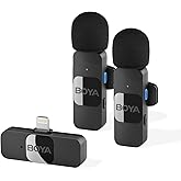 BOYA Wireless Lavalier Microphone for iPhone iPad Phone Omnidirectional External Mini Lapel Lightning Microphone for iPhone Clip-On Mic for Video Recording Podcast YouTube Live Streaming