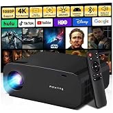 Black Smart Movie Mini Projector with WiFi and Bluetooth Built-in Apps | 4K 1080P Support Small Portable Projector,Auto Keystone,32"-150"Screen,260 ANSI Movie Video Projector for Indoor/Outdoor