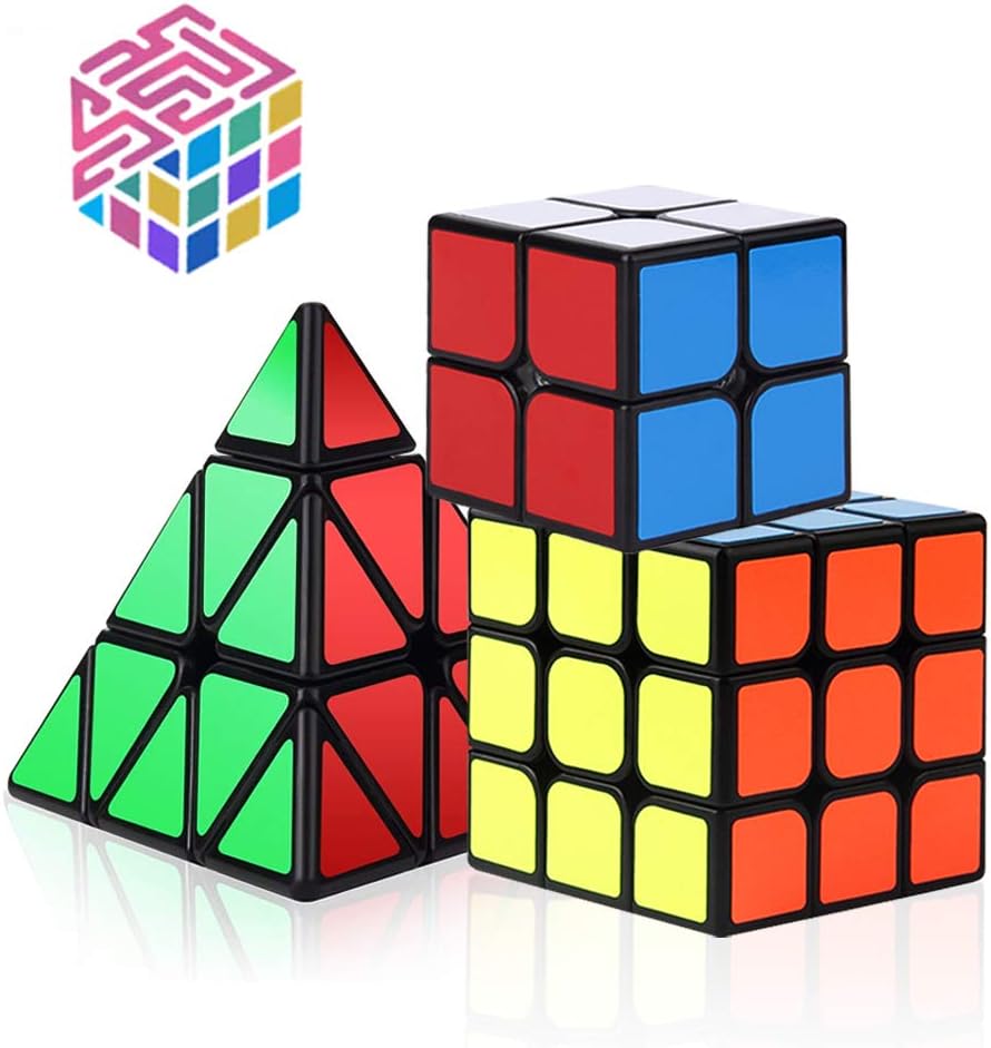 Vdealen Speed Cube Set, Magic Cube Set of 2x2x2 3x3x3 Pyramid Smooth Puzzle Cube Smooth Sticker Cubes Collection Puzzle Toy for Kids
