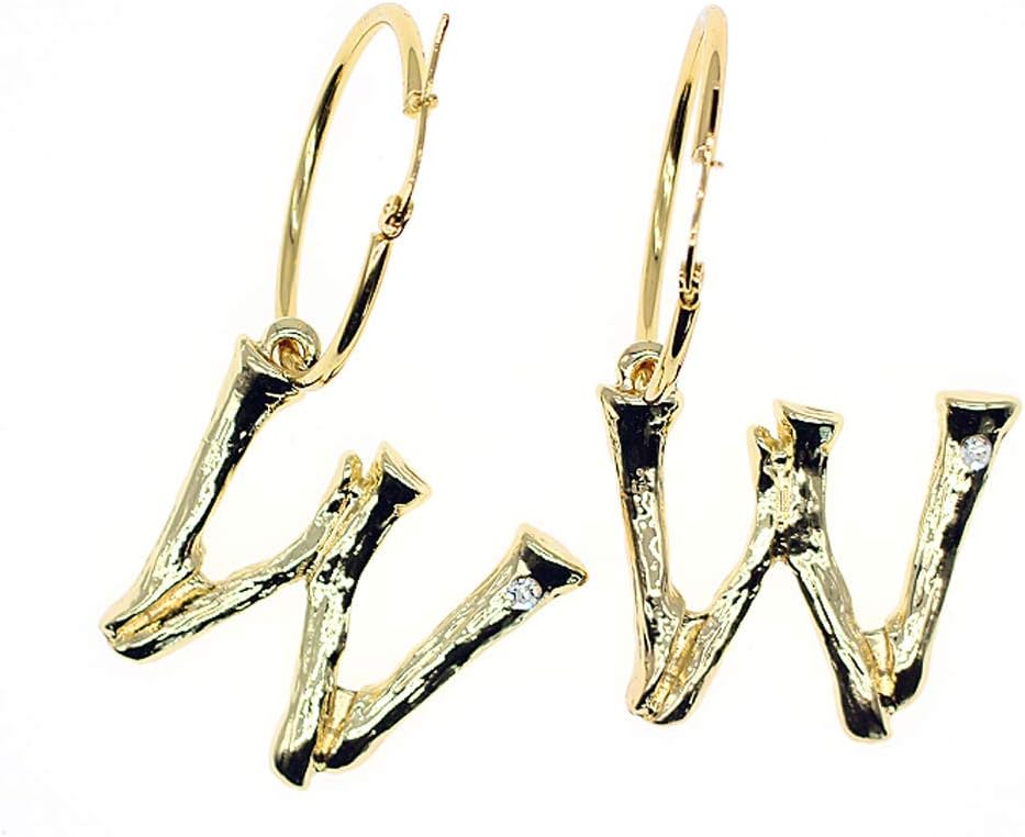 Fashion DIY Big 26 Crystal Letter Charm Bamboo Initial Pendant Necklace Pearl Brooch Pin Hoop Earrings Gold-Plated 20 Inch Chain Letter A-Z Best for Women Girl Jewelry Gift