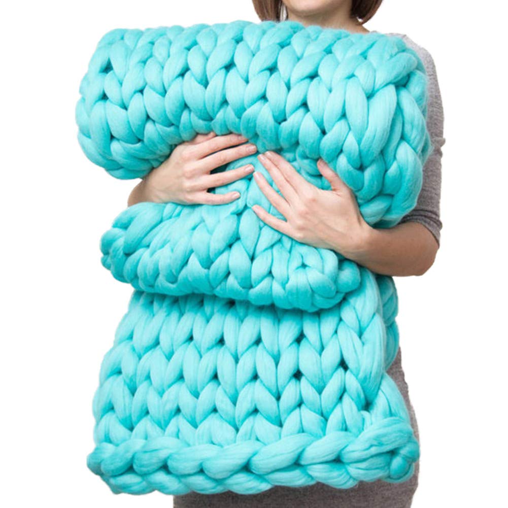 Chunky Knit Blanket Throw - Large Knitted Grey Throws For Sofa & Bed (80x100), Lake Green
