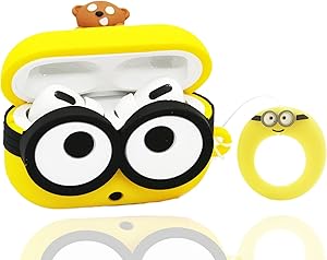 AirPods Pro Case Cover,3D Cute Cartoon Soft Silicone Minions Protective Cover Animal Fashion Character Kawaii Airpod Skin Fun Funny Cool Keychain Kids Teens Cases Air pods 3