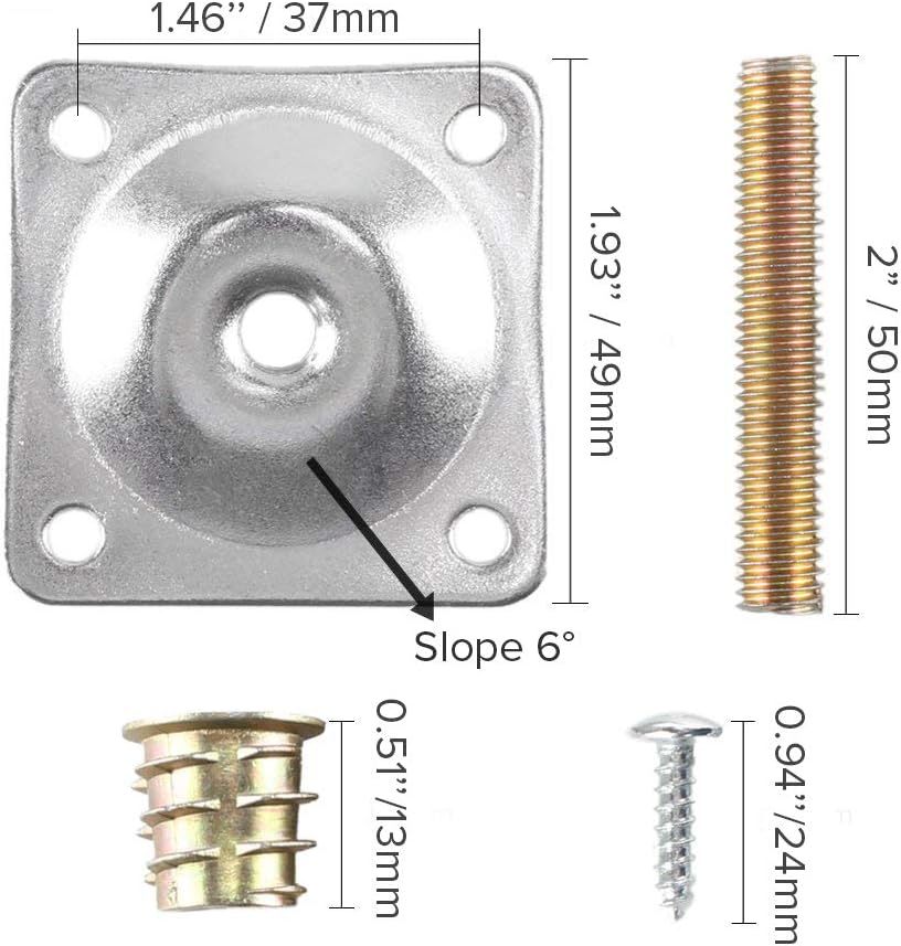La Vane Furniture Leg Mounting Plates & M8 Hanger Bolts Kit - Image 3