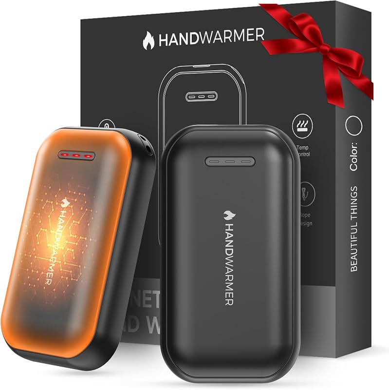 Chauffe Main Rechargeable 2 en 1 Magnetique, Batterie de 6000 mAh, 3 Niveaux de Chaleur, Chauffe-Mains avec câbles USB, pour Les activités en Extérieur et Le Froid, Cadeaux pour Femmes, Noir