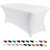 Peomeise 6FT Spandex Table Cover Rectangular Stretch Spandex Tablecloth (White,6FT)