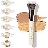 HALEYS Beauty Kabuki Makeup Brush + 6 Mini Skin Tint Foundation Set, Blending Brush for Powder, Foundation, Bronzer, Blush & Mineral Make Up, Streak-Free Airbrushed Base Kit for Travel, Gift for Women