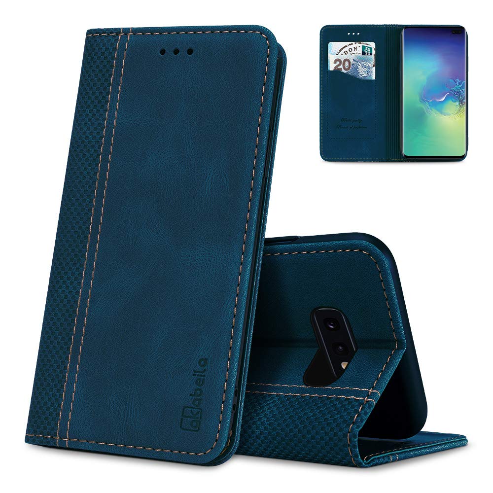 AKABEILA Case for Samsung Galaxy S10e Premium Leather Flip Wallet Case with Magnetic Closure Kickstand Card Slots Folio Phone Case Cover Shockproof Blue