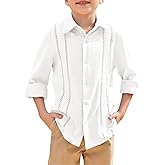 Haloumoning Boys Cuban Guayabera Shirt Kids Fashion Button Down Long Sleeve Shirts 5-14 Years