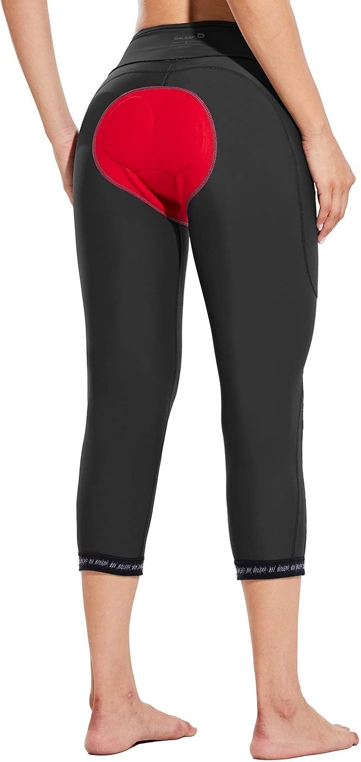 BALEAF Womens 4D Padded Cycling Pants Bike Capris Pocket Bicycle 3/4