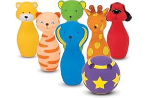 Melissa & Doug K's Kids Bowling Friends Play Set and Game with 6 Pins and Convenient Carrying CaseIndoor Outdoor Bowling Set,