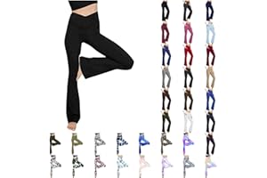 JURANMO Yoga Pants Women V Crossover High Waisted Flare Leggings Bell Bottom Yoga Pants Butt Lifting Bootcut Leggings