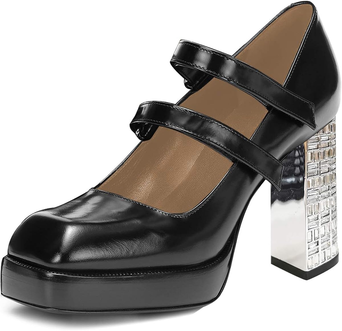 Amazon.com | YDN Women's Portable Square Toe Pumps Velcro Mary Jane Chunky High Heels Closed Toe 