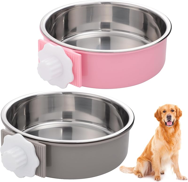 nuoshen 2 Pcs 2-in-1 Pet Crate Bowls 15cm 750ml Hanging Cage Water Bowls