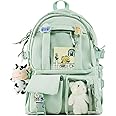 AoMoon Kawaii Backpack Lovely Pastel Rucksack for Teen Girls Aesthetic Student Bookbags with Kawaii Pin and Cute Accessories (Light Green-C)