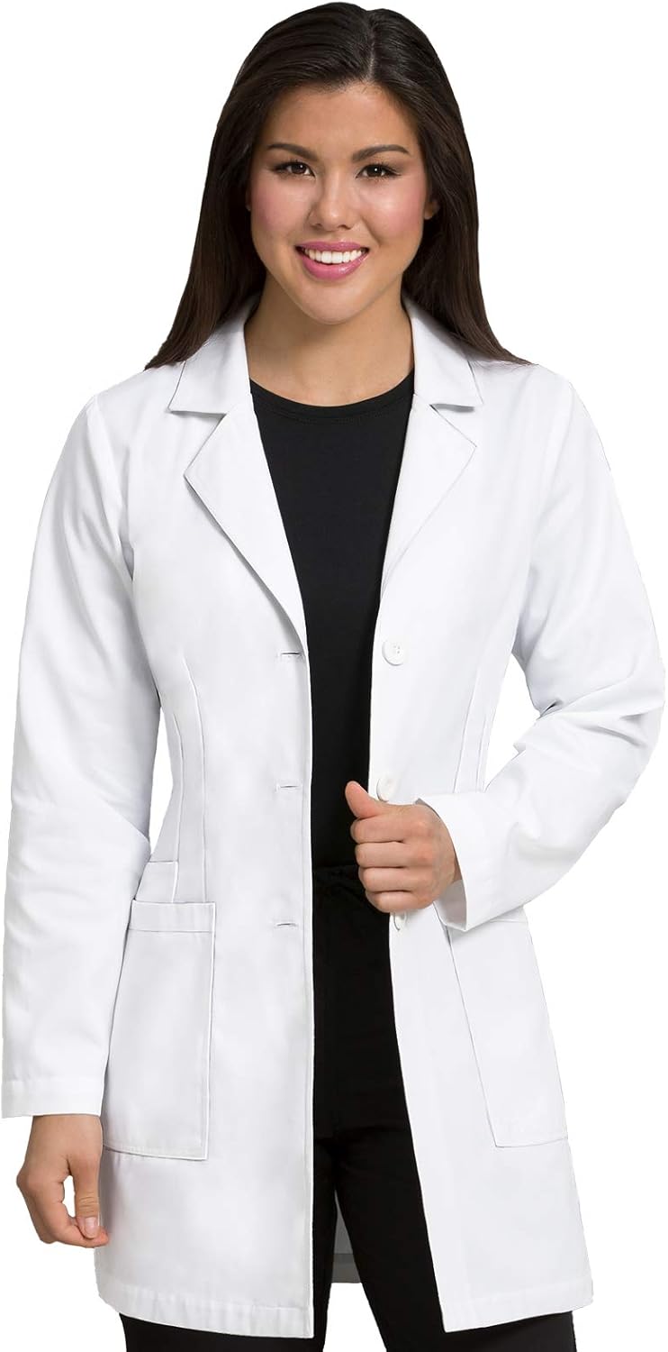 Med Couture Professional Women's Belted Back Mid-Length Lab Coat: Clothing