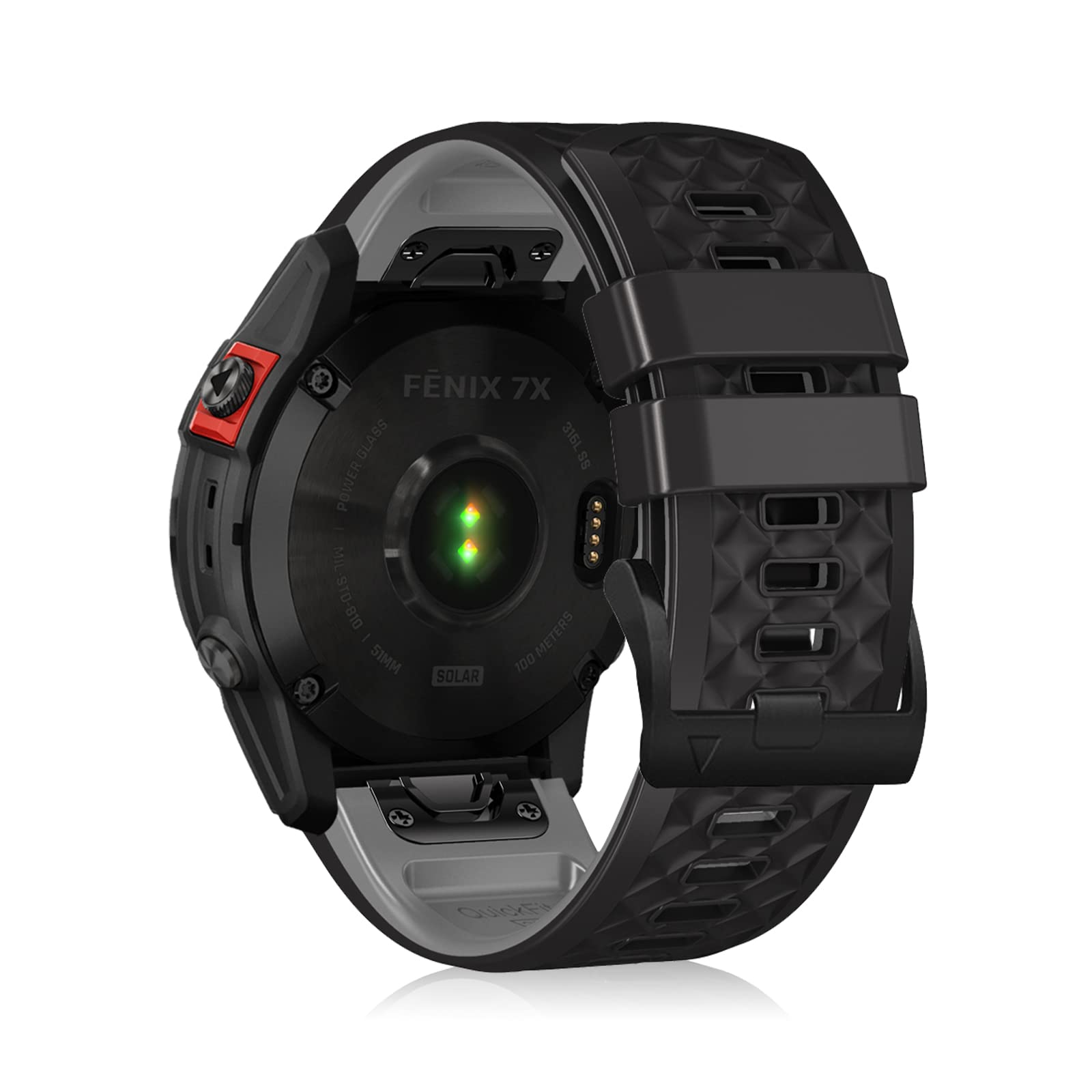 LanQii 26mm QuickFit Silicone Strap for Garmin Tactix 8 51mm/Enduro 3/2/1/Descent Mk3i/Mk2i/Mk2/Mk1, Silicone Wristband for Garmin Fenix 8 51mm/7X Pro Solar/7X/6X/6X Pro/5X/5X Puls - Black/Gray — image 1