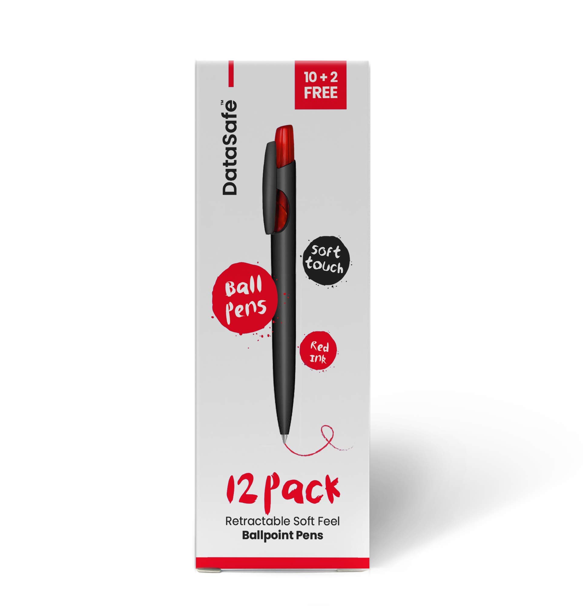 Retractable Clicky Ballpoint Writing Pens, Black Casing, Medium Point (1.0 mm) with Soft Touch (12 Count (Pack of 1), Red)