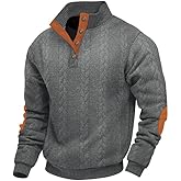 TRFIC Mens Quarter Button Pullover Quilted Sweatshirt Knit Long Sleeve Mock Neck Sweater Polo