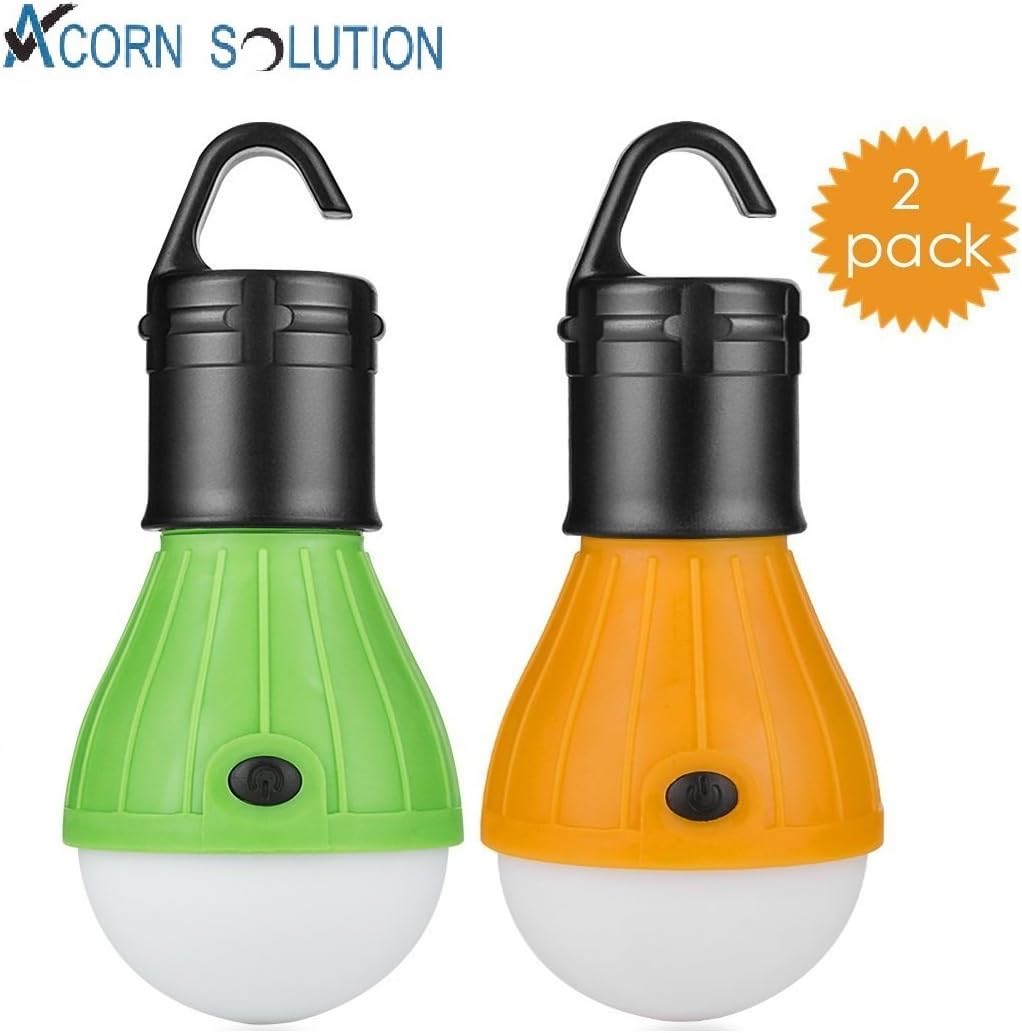 AcornSolution LED Tent Lamp, Camping Lantern Lamp Emergency Light Battery Powered Waterproof Portable Bulb for Hiking Fishing Camping Household(Energy Class A+) (2 Pack, Green & Yellow)