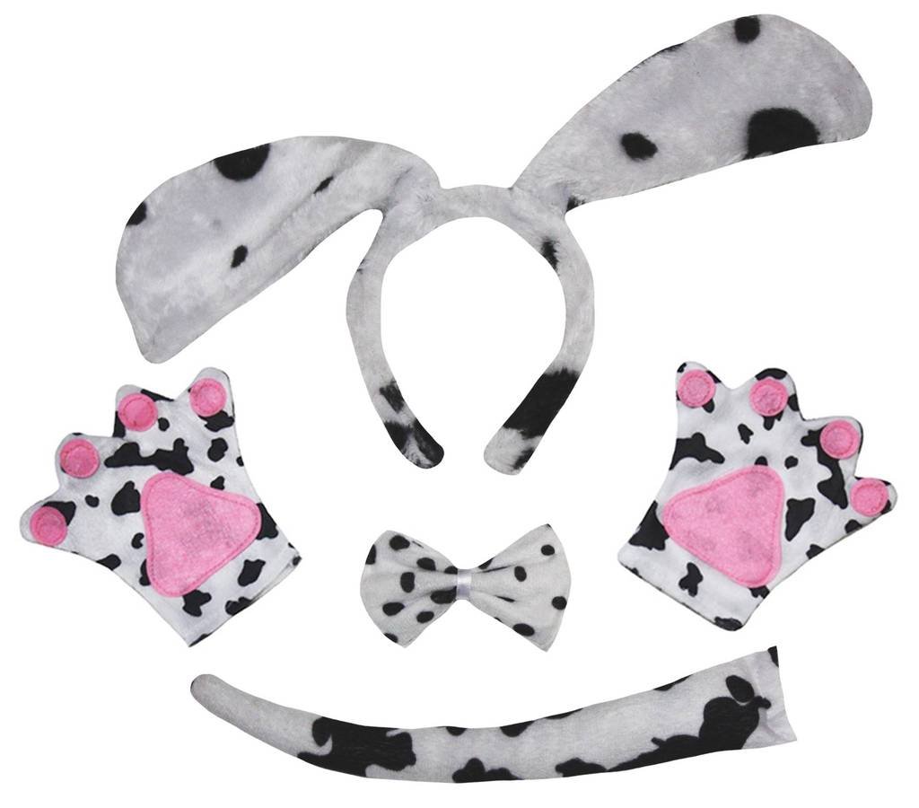 Petitebelle Long Ear Dog Headband Bowtie Tail Gloves 4pc Costume 1-10y (Dalmatians, 1-5 Years)